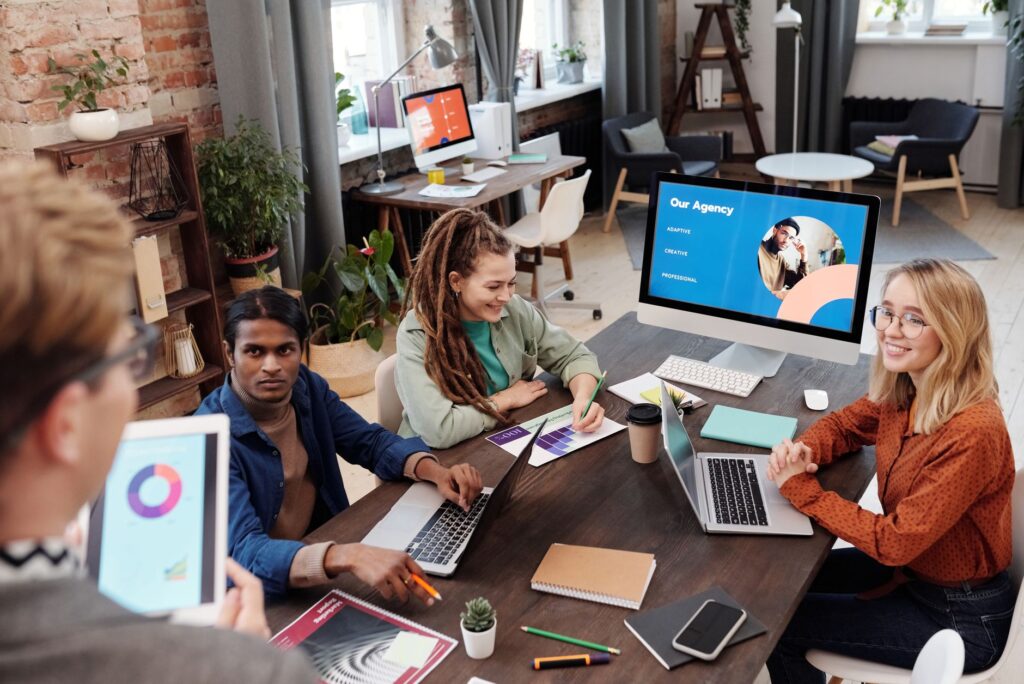 Creative agency team presenting a project concept