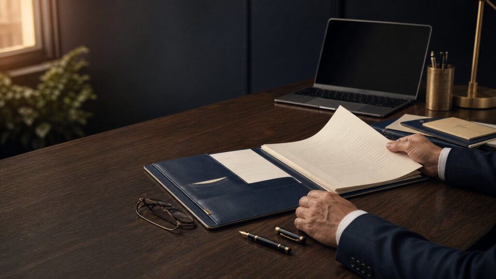 Legal documents organized for careful review