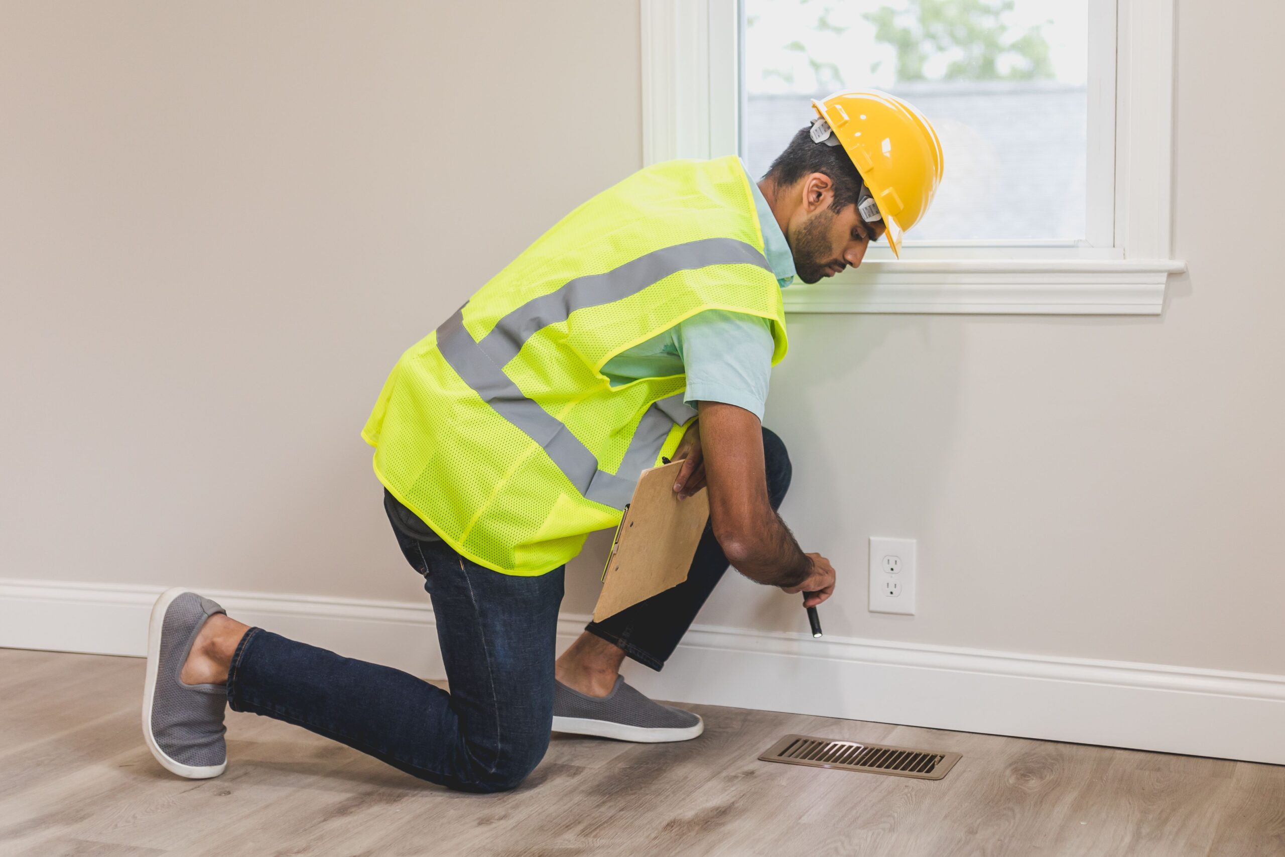 Inspector checking an interior repair detail