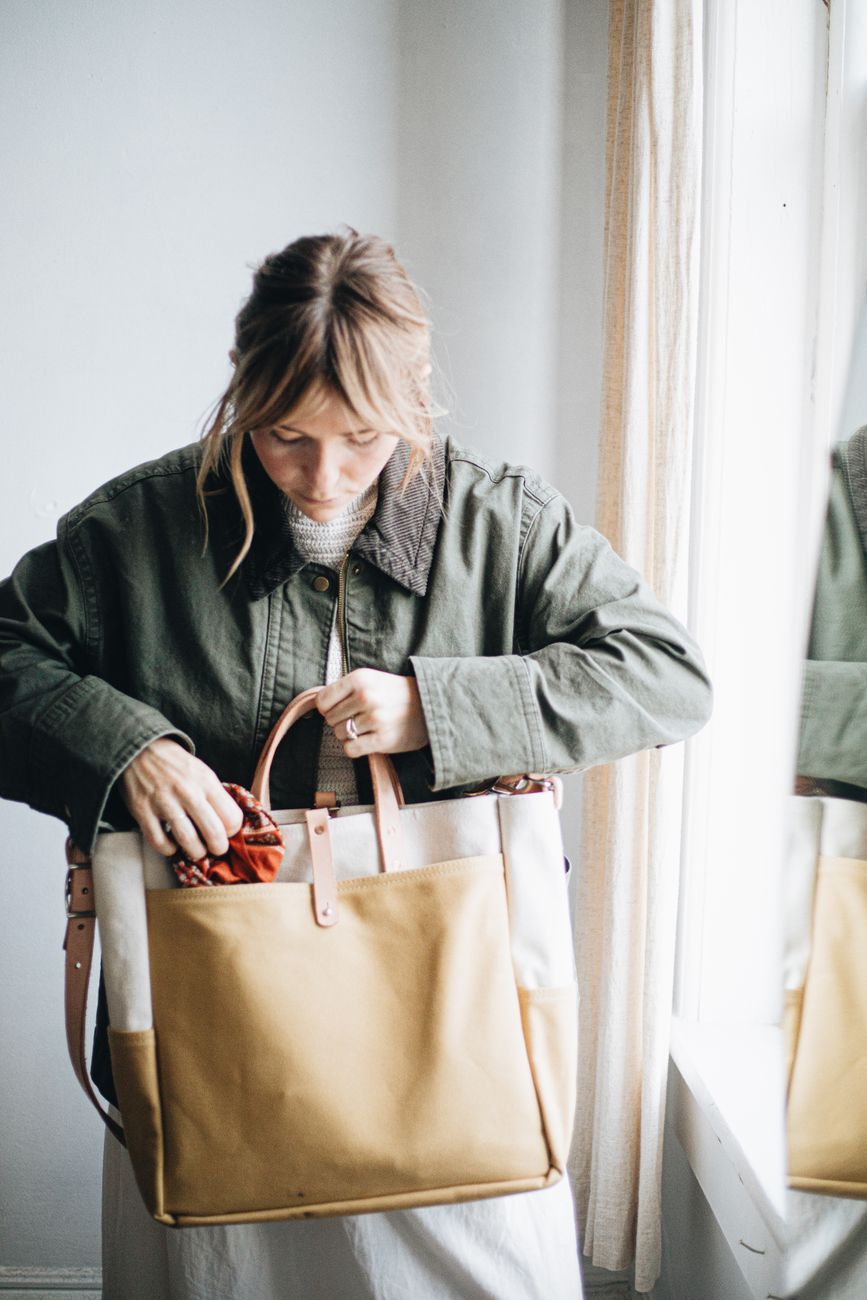 Canvas market tote in a considered lifestyle setting
