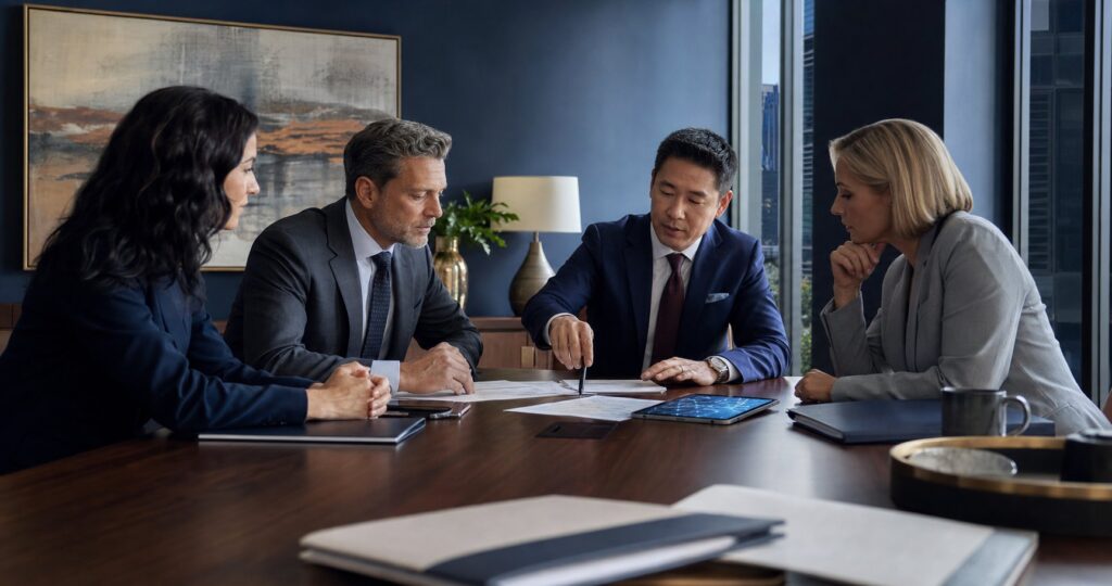 Business leaders reviewing an ownership transition plan