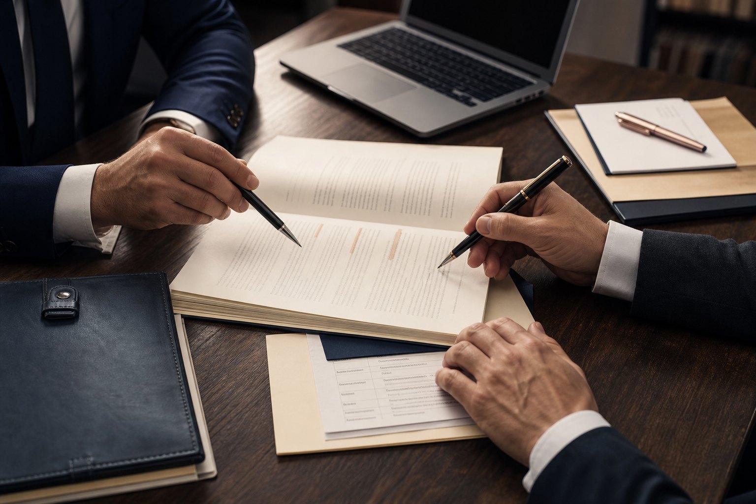Contract documents being reviewed at a desk