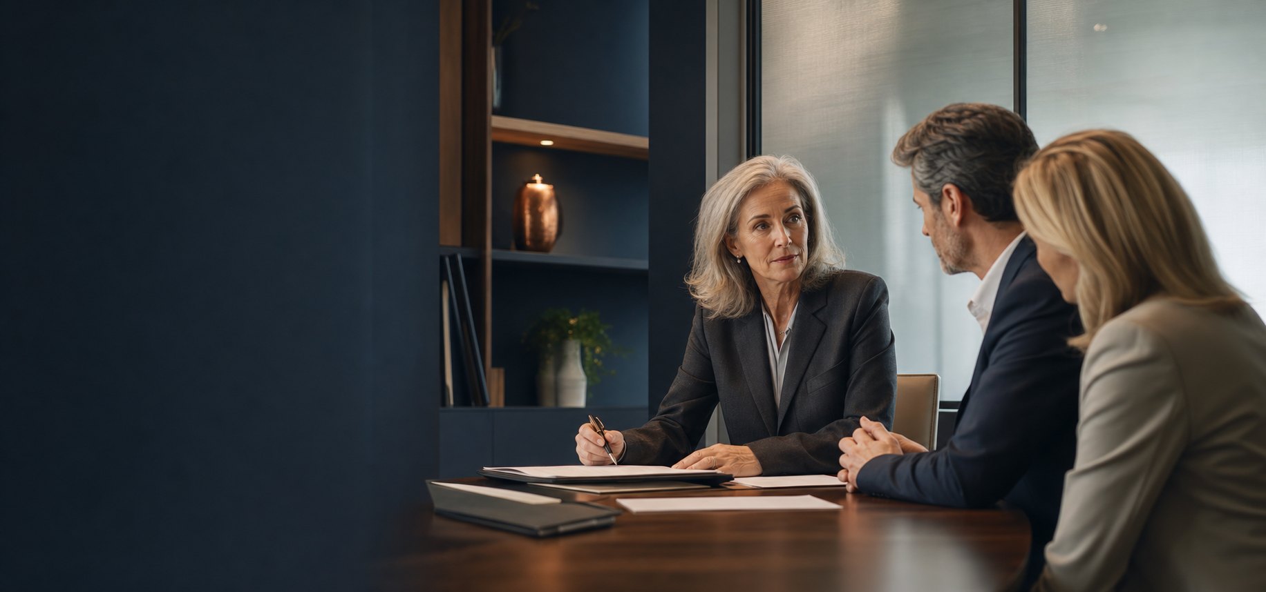 Attorney reviewing a legal decision with two clients