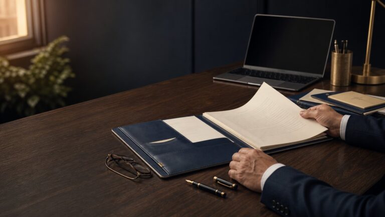 Legal documents organized for careful review