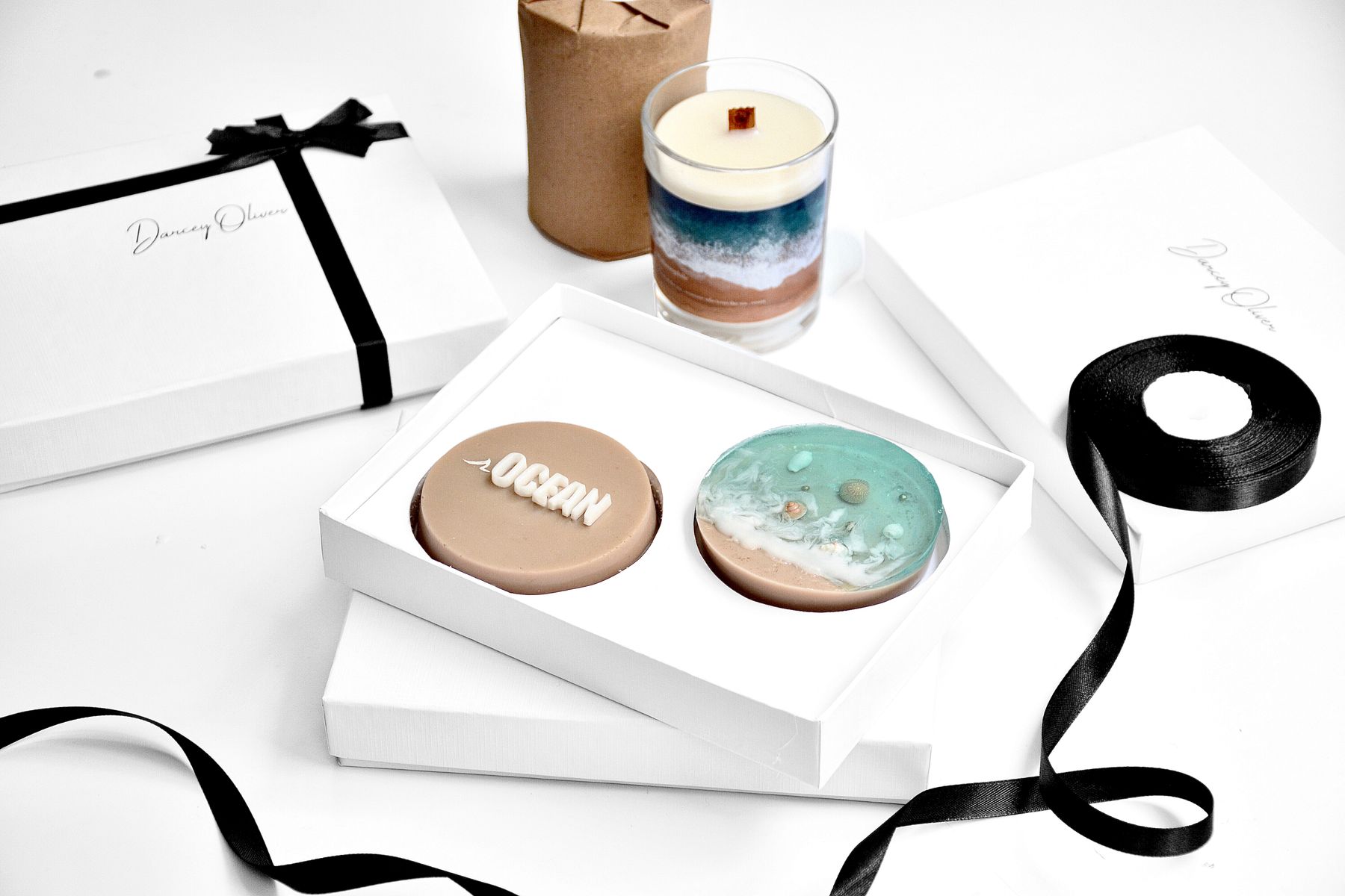 Gift box with artisan soap and a candle