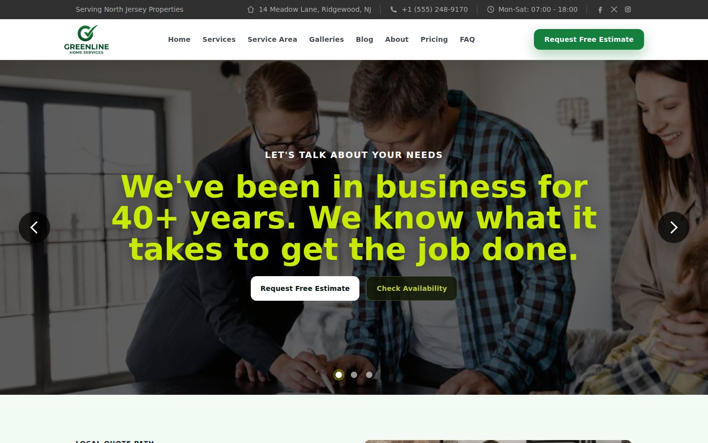 Greenline Home Services Canvza site system homepage