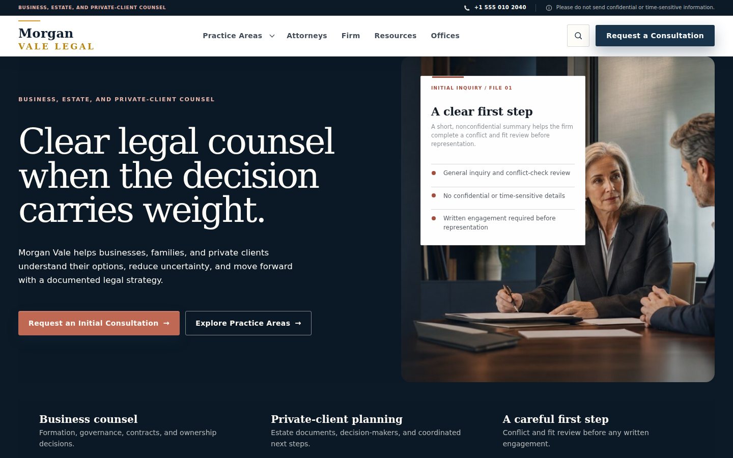 Morgan Vale Legal Canvza site system homepage