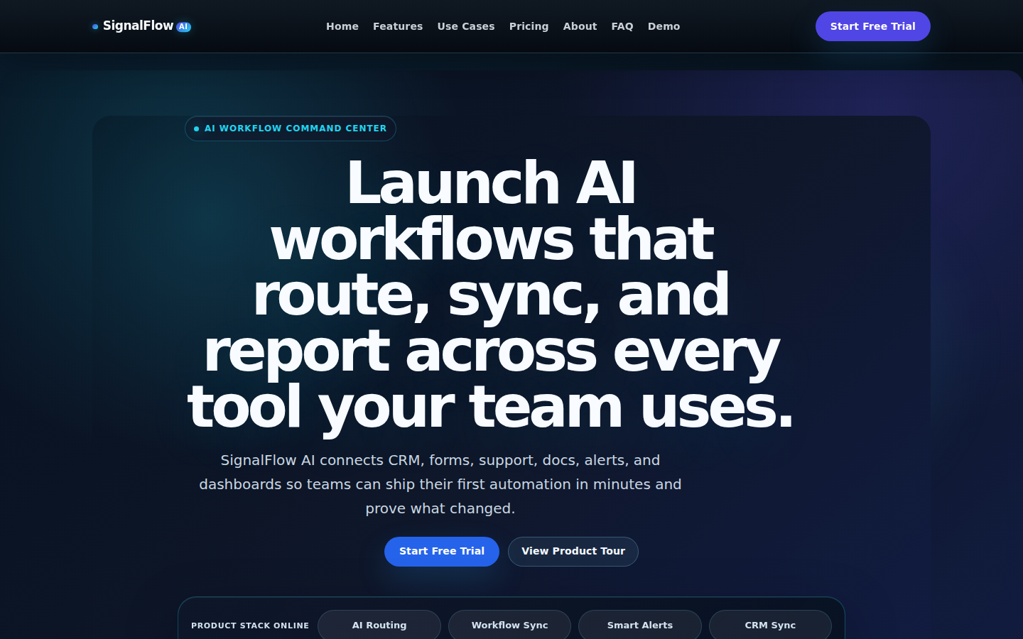 SignalFlow AI kit homepage preview captured from a real demo site.